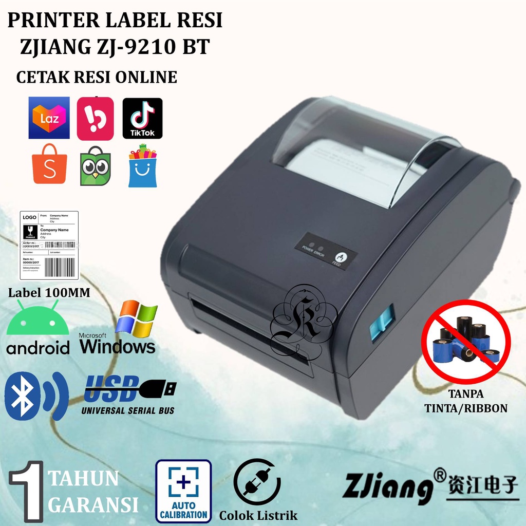 Jual Zjiang ZJ9210 Printer Barcode Label Thermal 100mm A6 USB Bluetooth