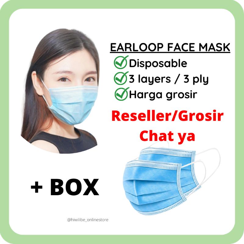 Jual HWLB MASKER 3PLY EARLOOP | PLUS BOX isi 50 biru | non medis non ...