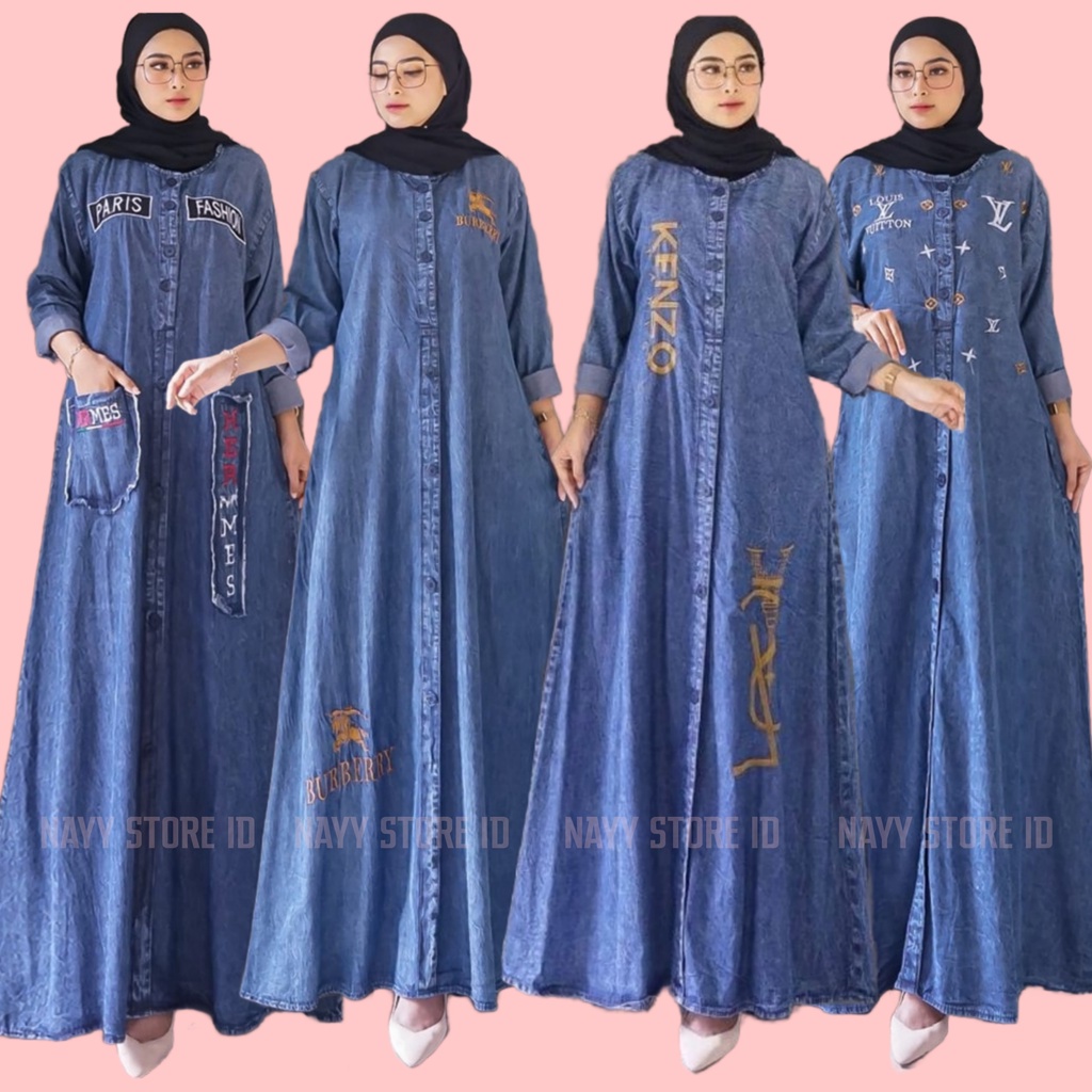 Jual Baju Gamis Dress Jeans Denim Syar I Wanita Terbaru 2024 Kondangan