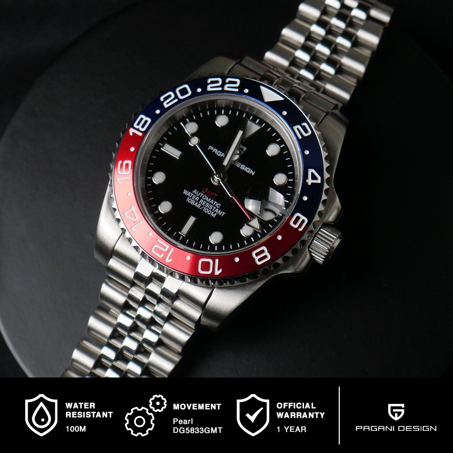 Orologio Pagani Design PD1662 GMT – Automatico, Quadrante Nero, Lunetta Nera, Cassa Acciaio