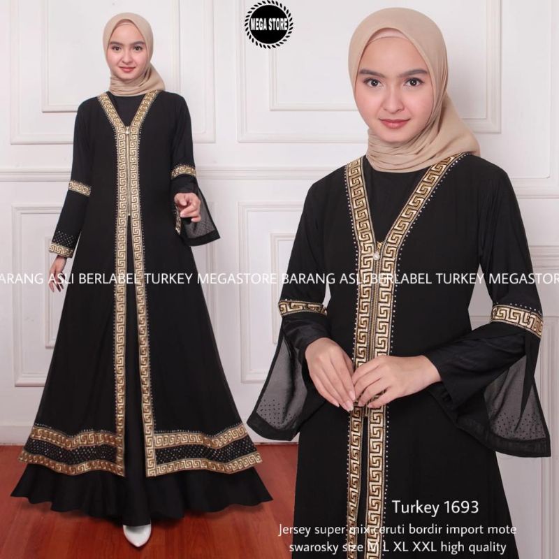 Jual MEGASTORE Baju Abaya Turki Hitam Turkey Terbaru Kode 1693 1694 ...