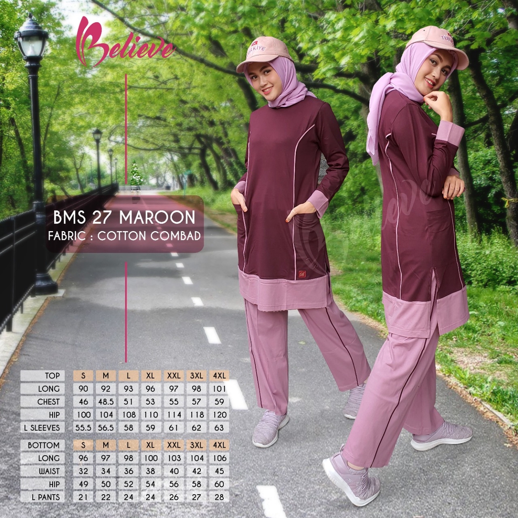 Jual Baju Olahraga Muslimah BMS 27 Maroon | Shopee Indonesia