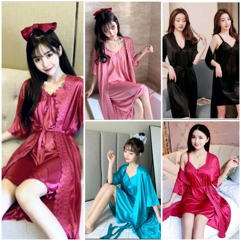 Jual Baju Tidur Kimono Set Lingerie Tricot 2in1 Shopee Indonesia