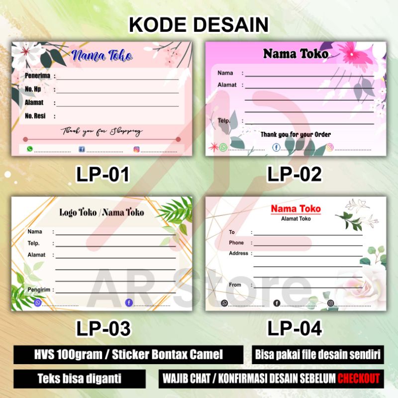 Jual LABEL PENGIRIMAN CUSTOM / STIKER ALAMAT / FREE DESAIN