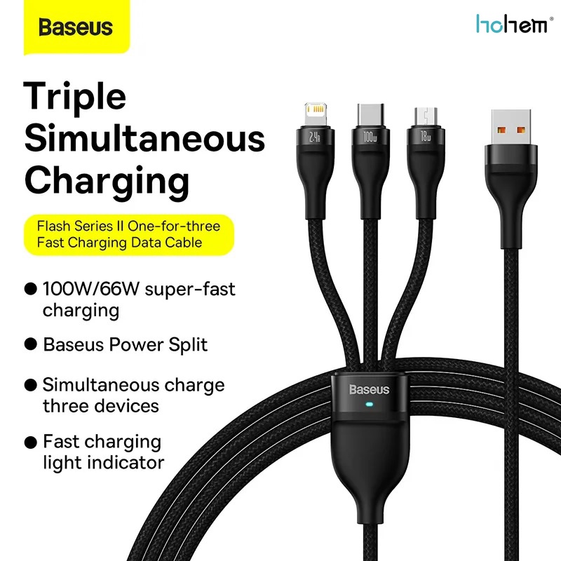 Jual Baseus Flash Series Kabel 3 In 1 USB To Type C Micro USB Lightning ...