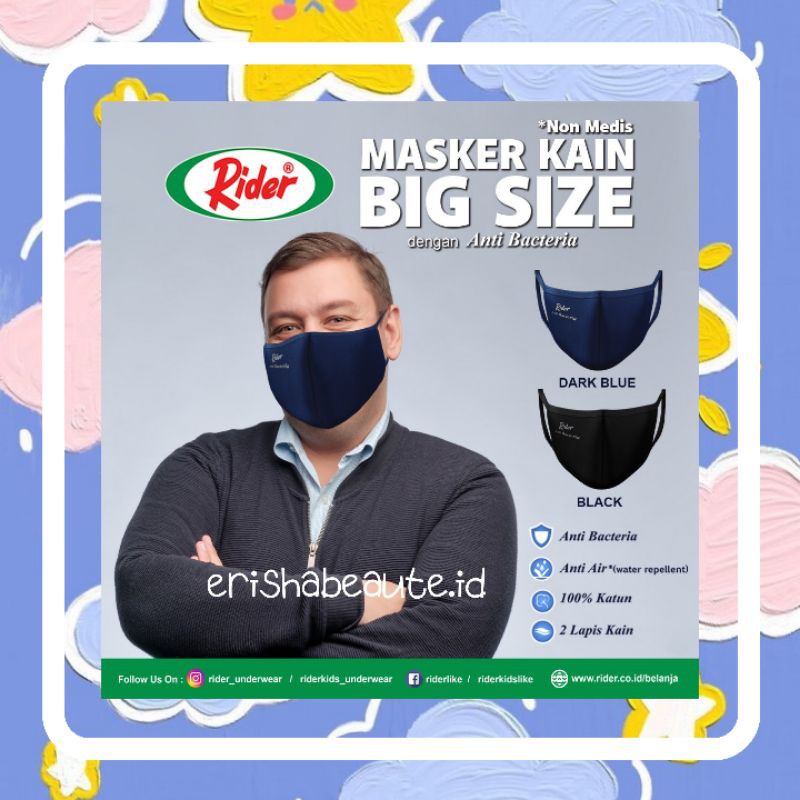 Jual [ORIGINAL] [RIDER] MASKER KAIN BIG SIZE MODEL EARLOOP ANTI BAKTERI ...