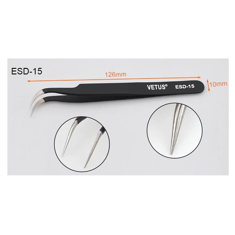 Jual Pinset Tweezer VETUS HRC40 ESD-13 ESD15 - Pinset Panjang Lurus ...