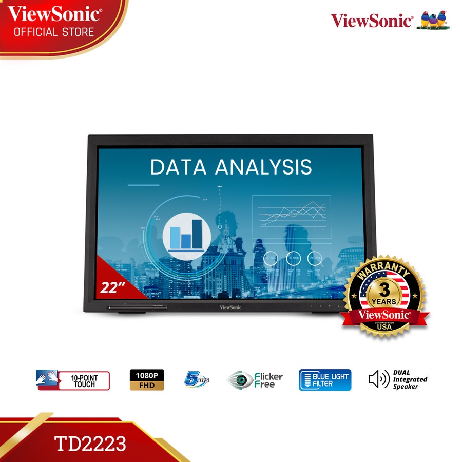 Jual Monitor ViewSonic 22” IR Touch Monitor TD2223 10-Point Touch HDMI ...