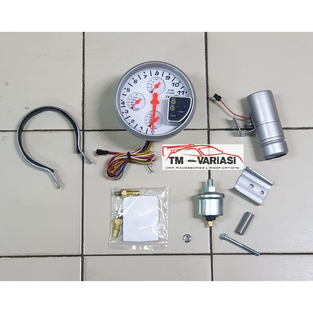 Jual Tachometer Takometer Import Type-R Type R 5 Inchi 4in1 Warna Putih ...