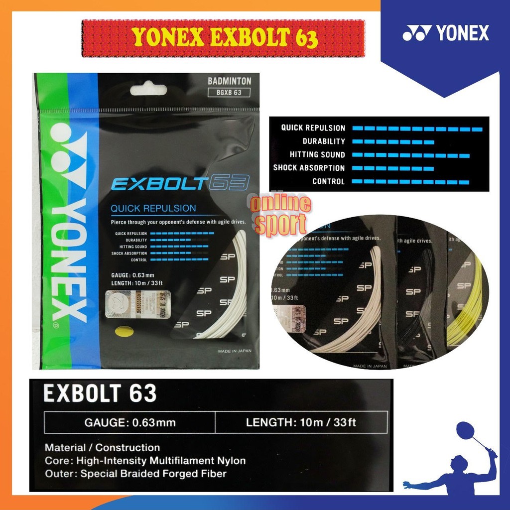 Jual YONEX EXBOLT 63 String / Senar Badminton YONEX BG EXBOLT 63 SP ...