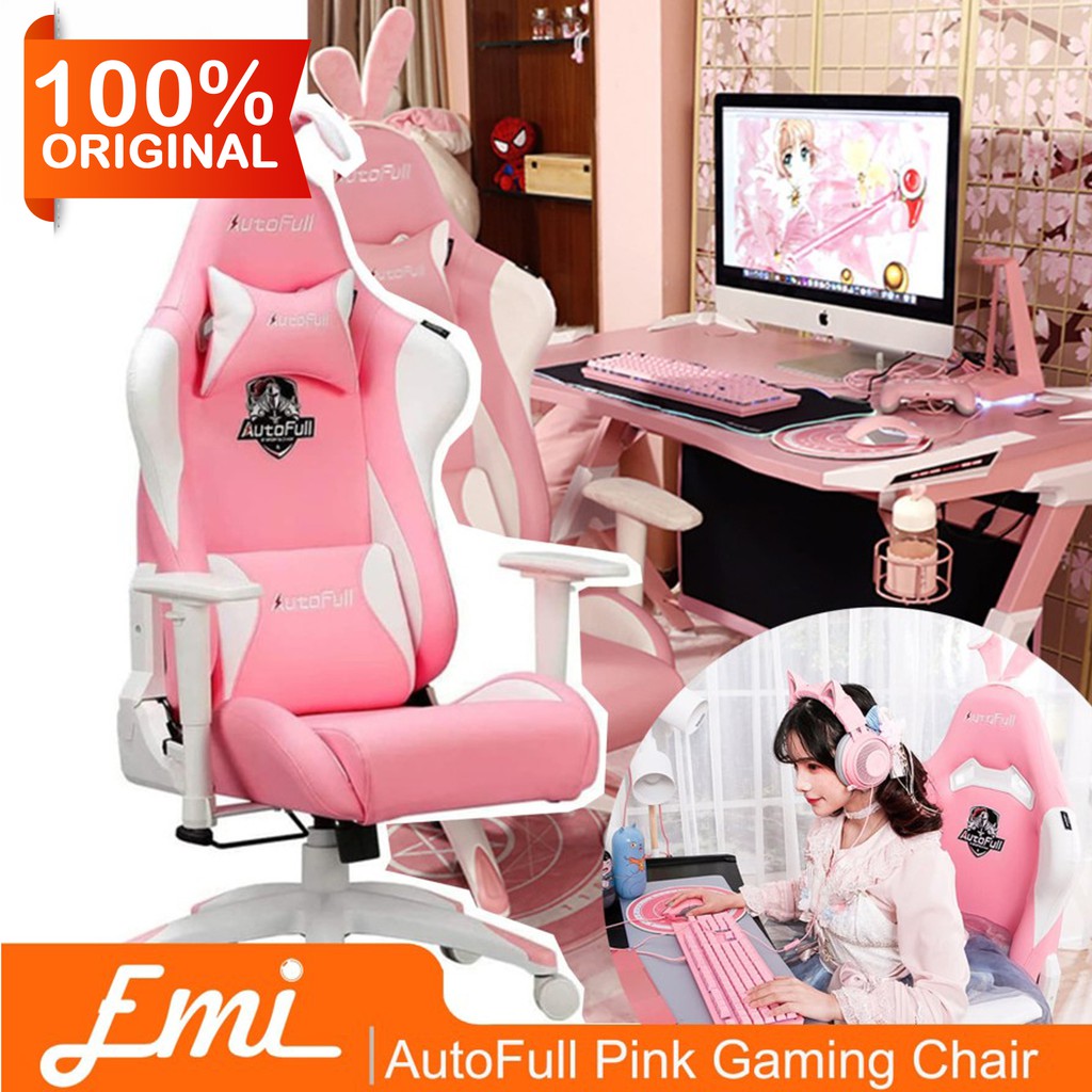 Jual AutoFull Pink Gaming Chair Kursi PU Leather High Back Ergonomic