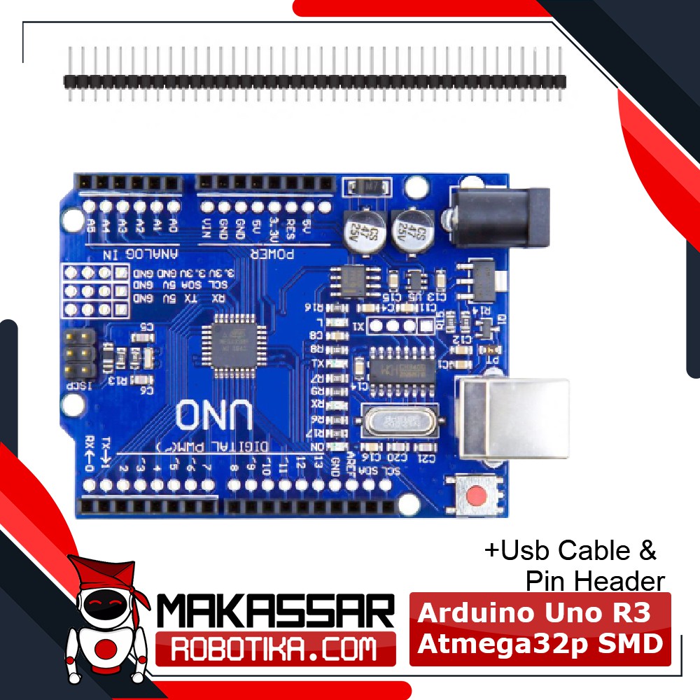 Jual Arduino Uno R3 Atmega328P SMD 340 + Kabel USB & Pin Header ...