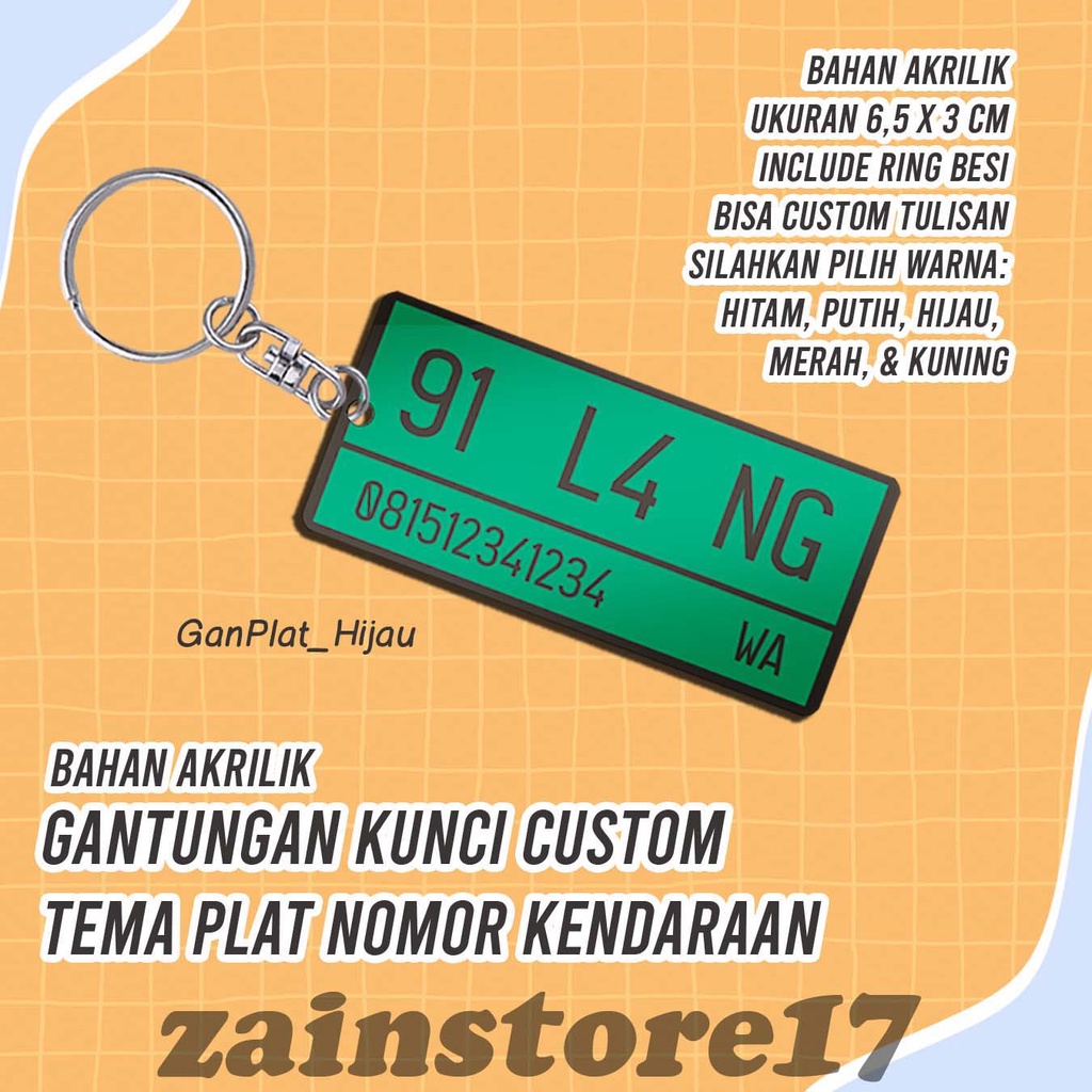 Jual Gantungan Kunci Ganci Akrilik Custom Tulisan Tema Desain Plat