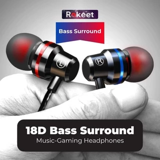 Rokeet Headset Earphone Gaming Mega Bass Wired Jack 3.5mm MIC for Android iPhone Universal Original