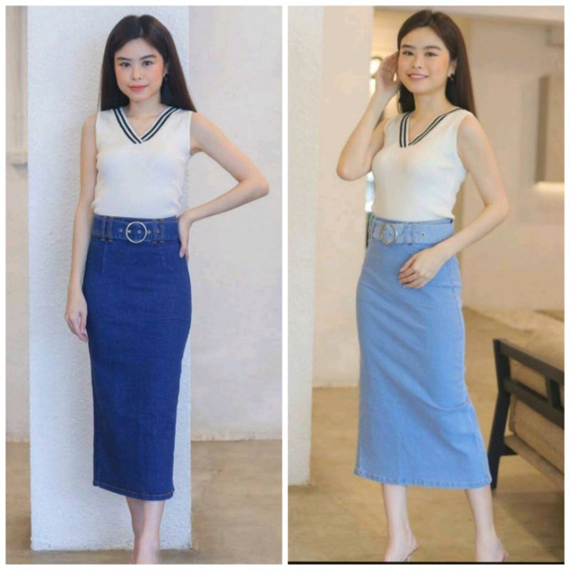Jual Rok Jeans 7/9 Span Belt - Rok Midi Span Belt Jeans Hijab (uk.27-34 ...