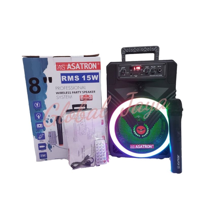 Jual speaker asatron athena 8" free mic wireless speaker portable