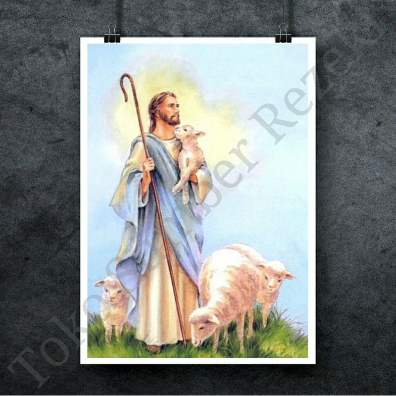 Jual Poster Yesus Gembala Domba Ladang Jesus Deer Padang Sheep A4