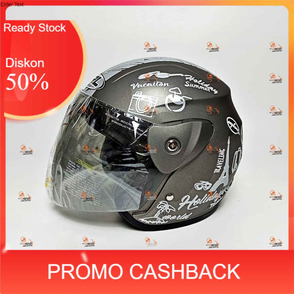 Jual Helm R-SIX GREY DOFF MODEL GM EVO HALF FACE IJIN SNI RESMI LOGO ...