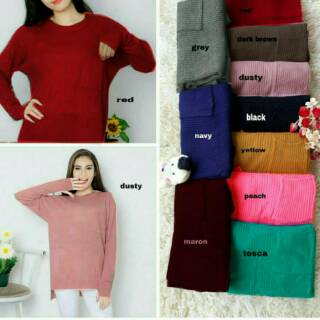 Jual R20 Knit Blouse Bigsize 3r Roundhand Sleeve Rajut Xxxl Basic Blus 