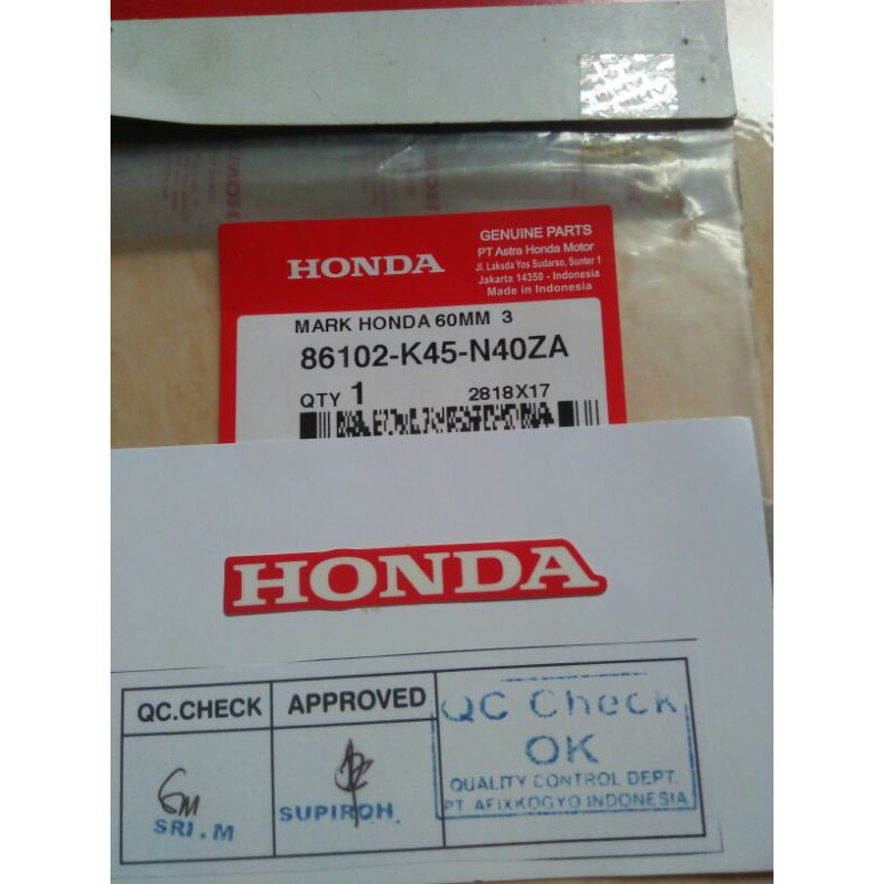 Jual sticker stiker label logo tulisan honda 6cm merah original honda ...