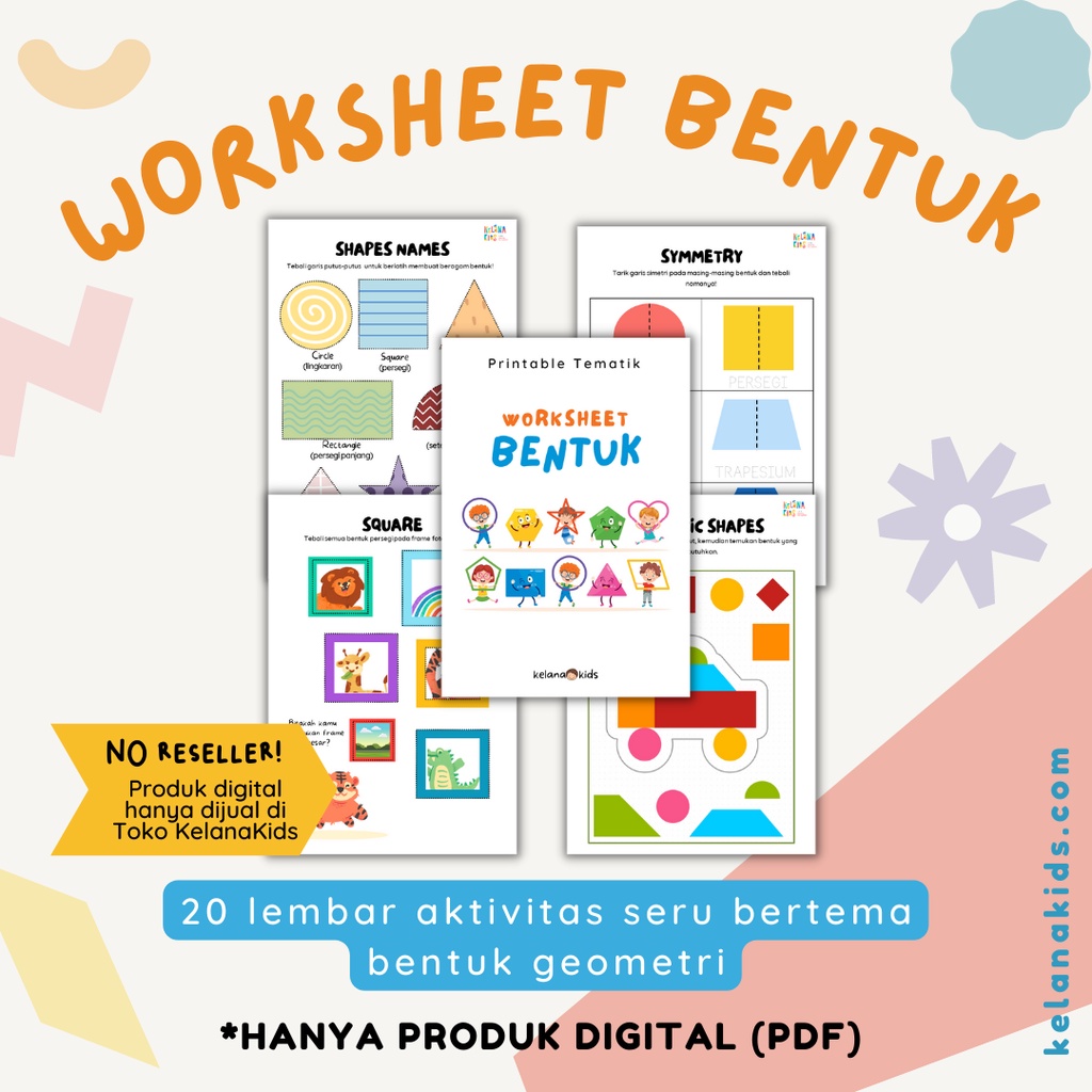 Jual Printable Worksheet Tematik Tema Bentuk Geometri 20 Lembar Buku