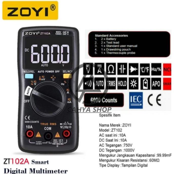 Jual promo!! AVOMETER DIGITAL ZOYI ZOTEK ZT102AMULTITESTER DIGITAL ZT 102A ORI Tool Kit Set