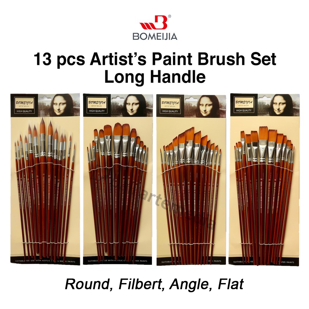 Jual BOMEIJIA Artist Long Handle Brush Round / Filbert / Flat / Angle