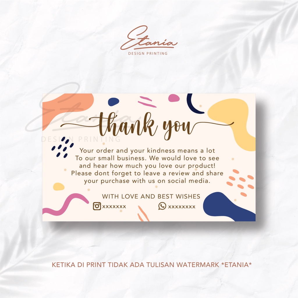 Jual Thank You Card Sisi Thankyou Card Custom Sisi Thank You Card