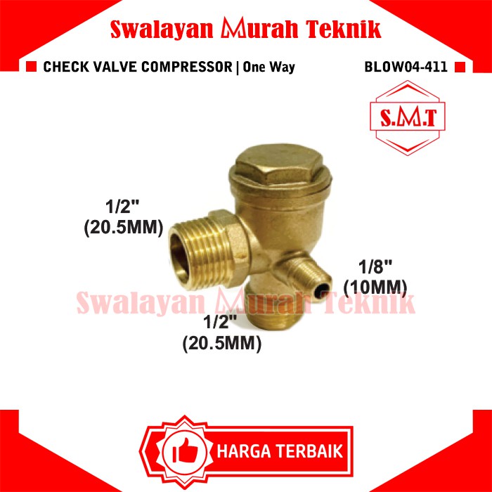 Jual Check Valve Compressor 04-411 Nepel Kompresor Drat Kuningan 3 Way ...