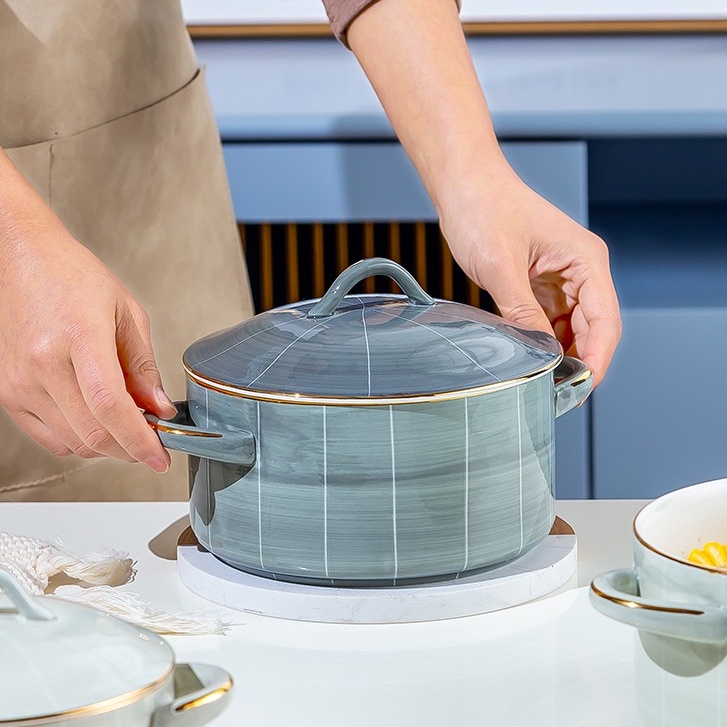 Jual Casserole Panci Pot Keramik Gold List Emas Shopee Indonesia