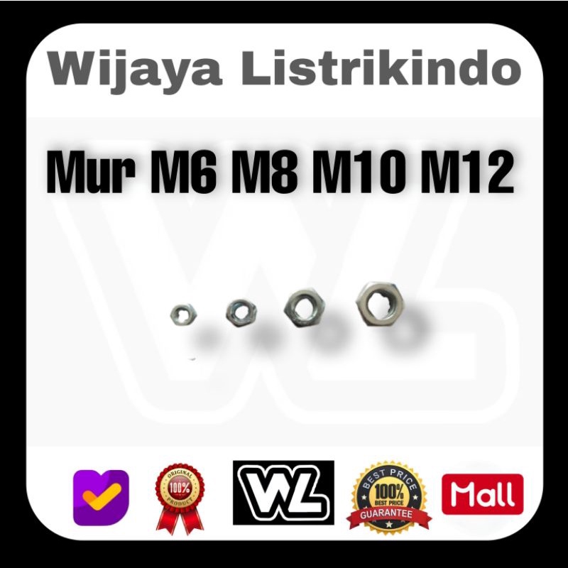 Jual Mur Galvanis M6 M8 M10 M12 mur putih pengencang murah | Shopee ...