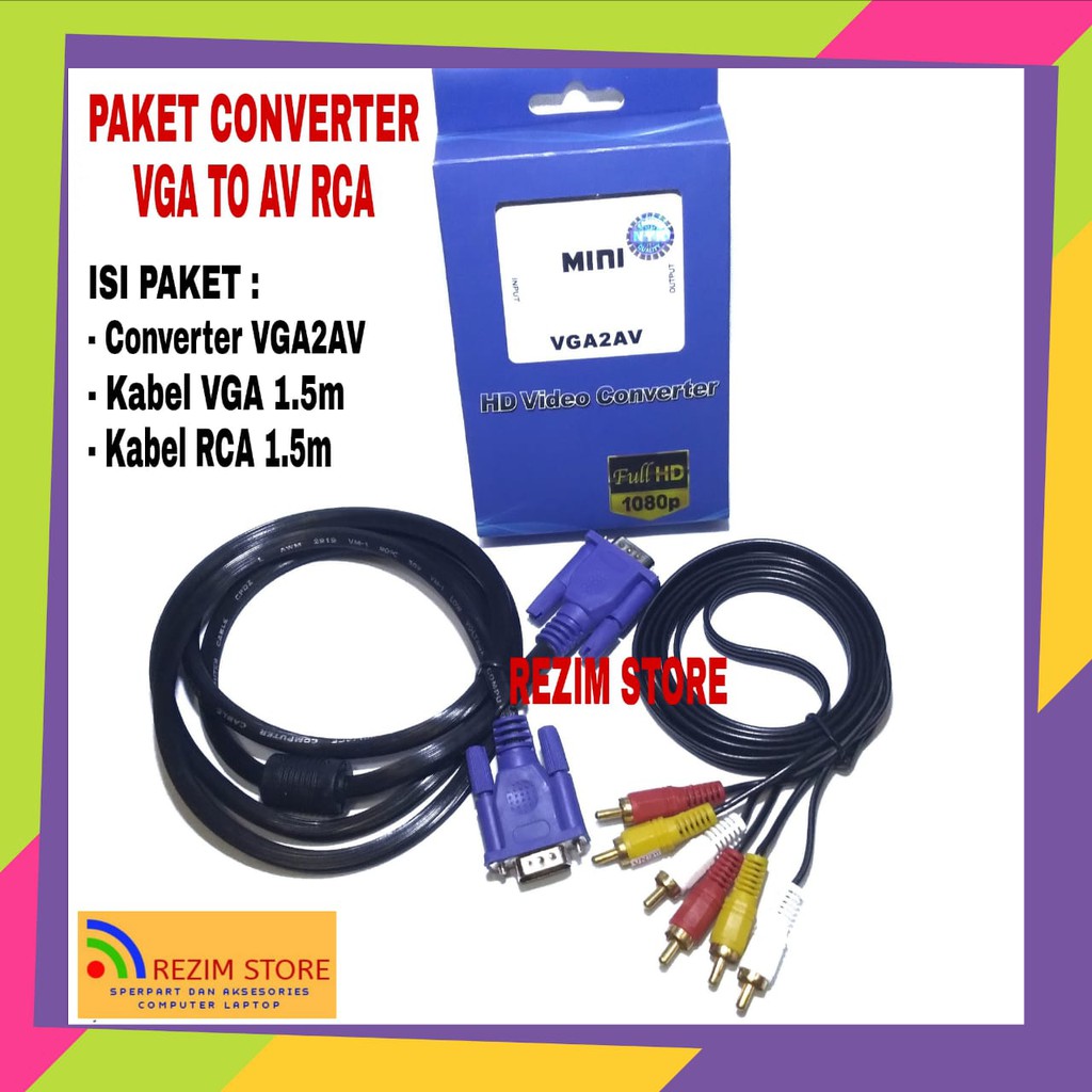 Jual Kabel Converter VGA2AV To AV RCA / Adapter VGA To RCA Full HD ...