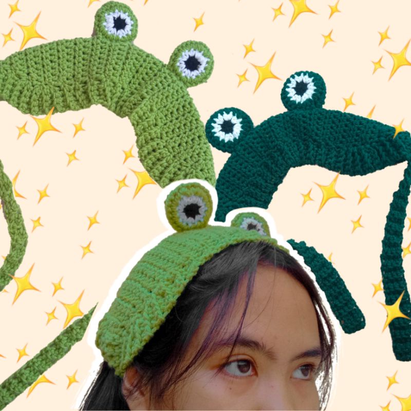 Jual merajoot's frog headband // froggy hat // bando kodok rajut ...