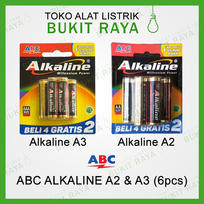 Jual ABC Alkaline Baterai AAA / AA 4+2 = 6 Battery Batere A2 / A3 Isi ...