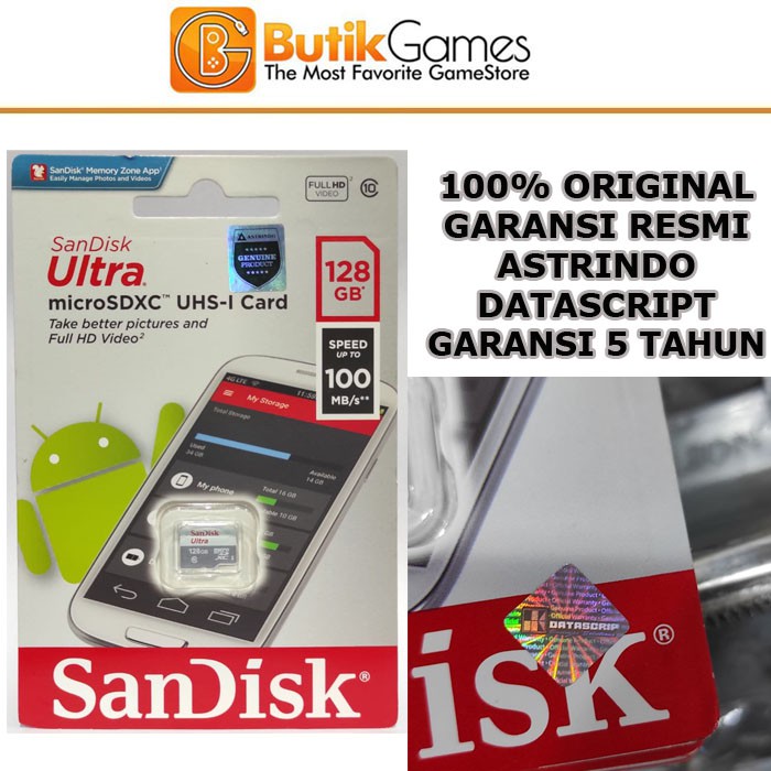 Jual Micro SD MiroSD MicroSDXC SanDisk sdcard sd card Ultra UHS1 128GB