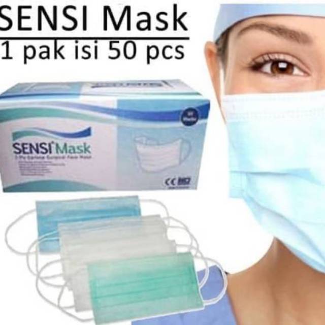 Jual SENSI SURGICAL MASKER FACE MASK 3PLY EARLOOP DEBU DUST GOJEK GRAB ...