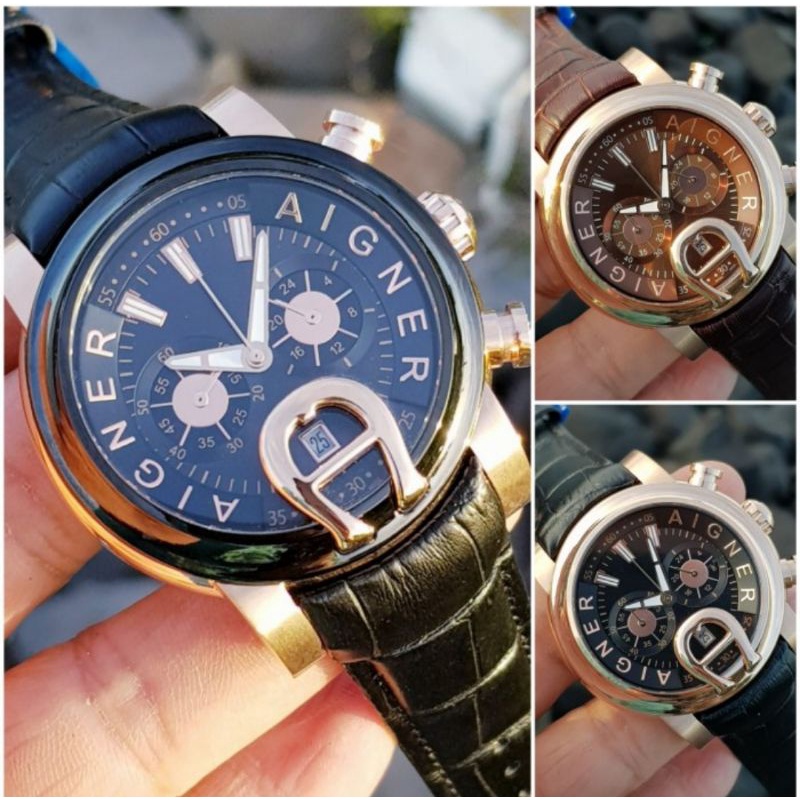 Jam tangan Pria AIGNER Bari Leather, baterai, Chronograph aktif