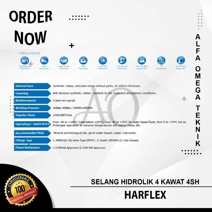 Jual SELANG HIDROLIK 4SH HARFLEX 1 INCH HYDRAULIC HOSE HIDROLIS 380 BAR ...