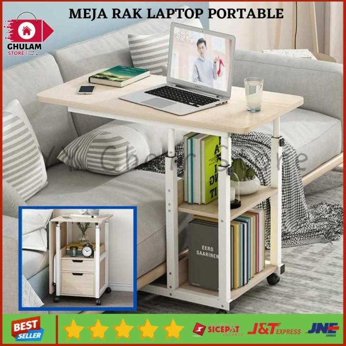 Jual MEJA LAPTOP RODA MEJA RAK LAPTOP ADJUSTABLE PORTABLE DESK WITH 2 ...