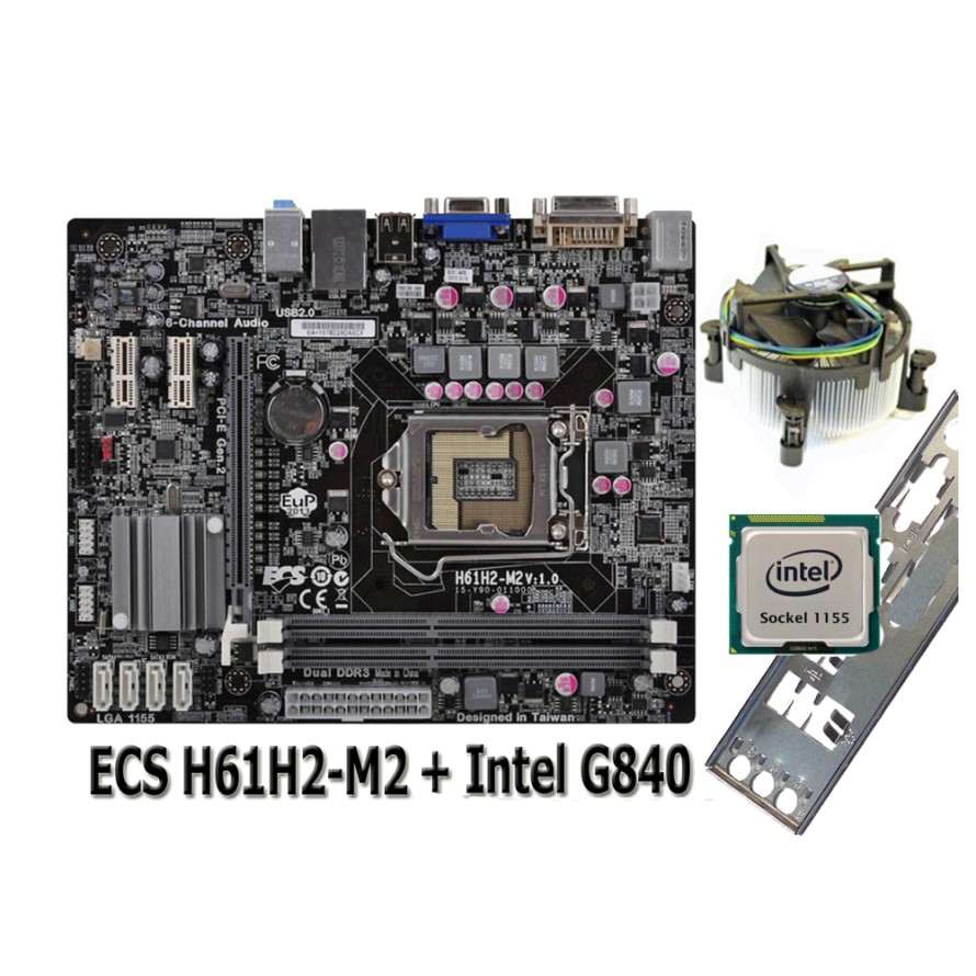 Jual Mainboard LGA 1155 H61 ECS H61H2M2 Lengkap Processor Intel G840
