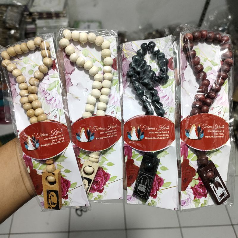 Jual Pack Pcs Souvenir Pernikahan Tasbih Kayu Coklat Kemas Plastik Alas Kertas Shaby