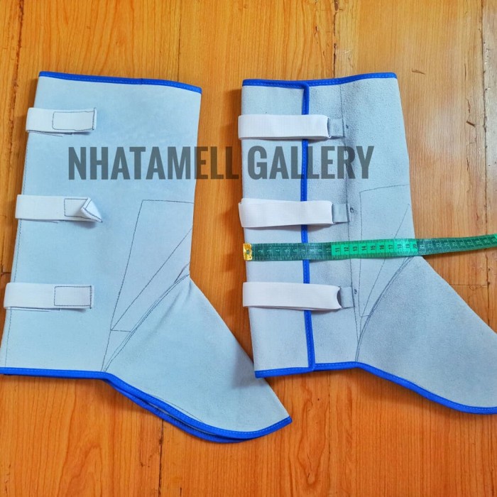 Jual Apron Kaki welding las putih list biru 34 x 20 cm kulit anti panas ...