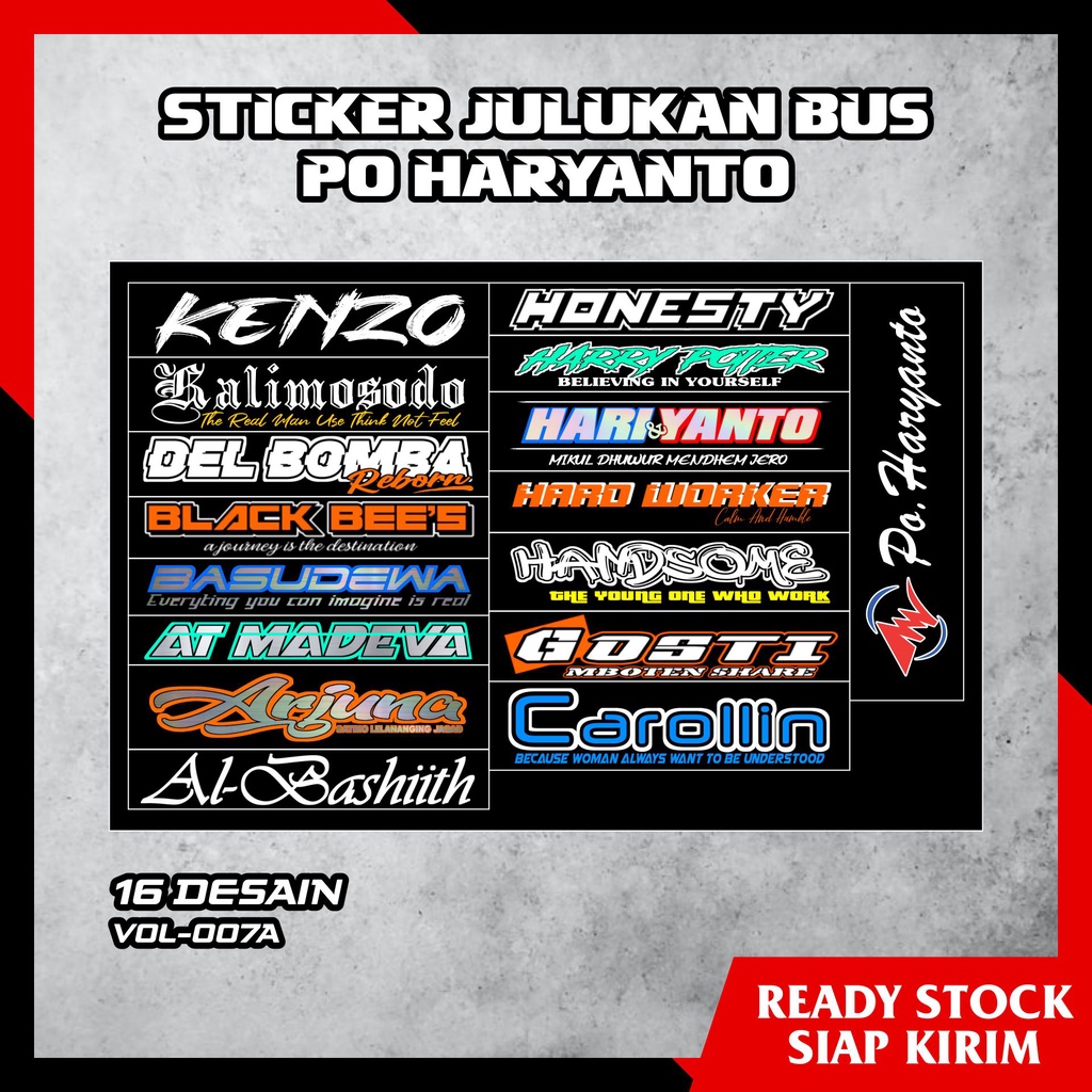 Jual Stiker Julukan Bus Po Haryanto V001a Sticker Bismania