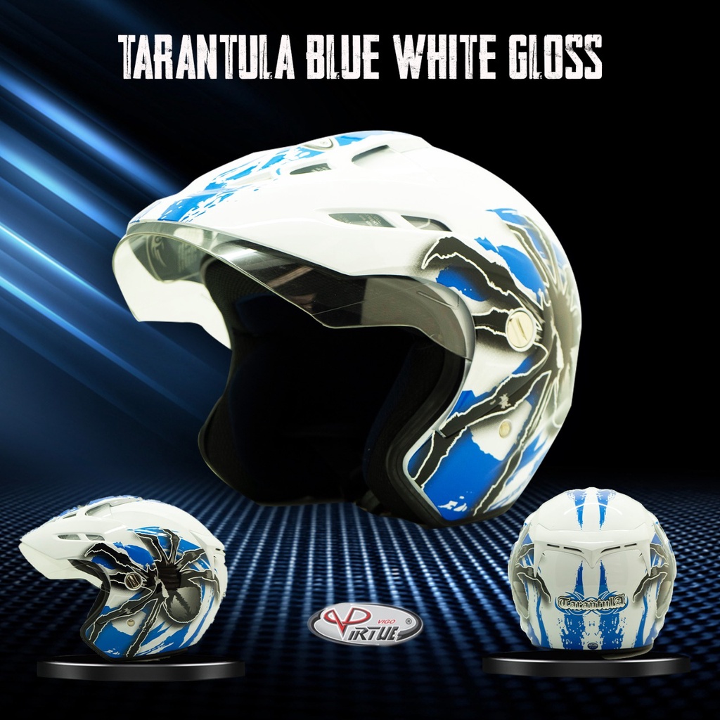 Jual Virtue Helm Motor Sni Half Face Tarantula Blue White Gloss