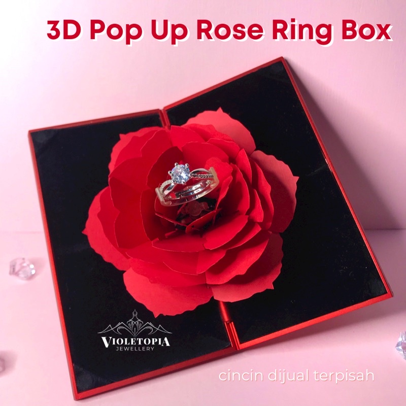 Jual Free T 3d Pop Up Rose Ring Box Kado Ulang Tahun Kotak Cincin Mawar Lamaran