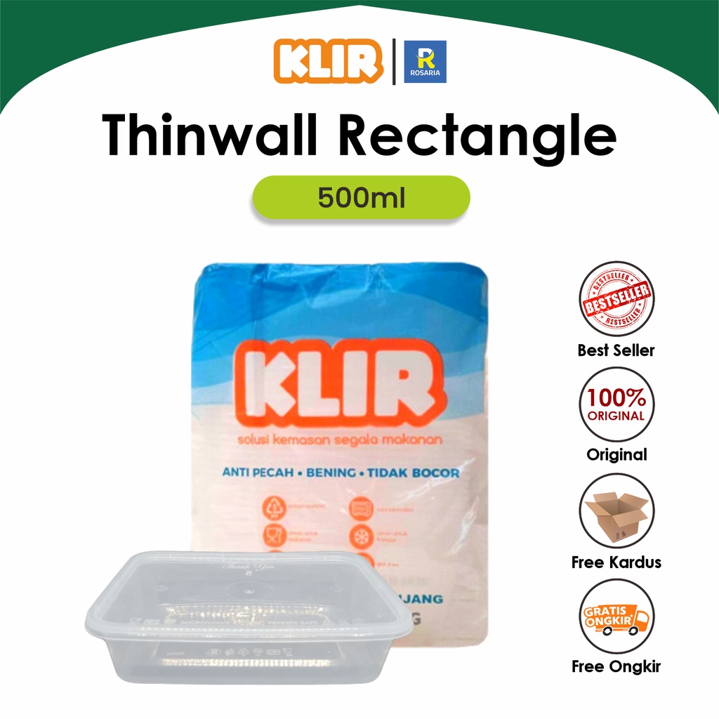 Jual Thinwall Persegi Panjang 500ml Tutup Klir Anti Pecah Thinwall