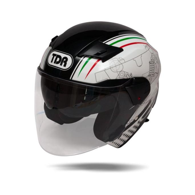 Jual HELM HALF FACE Helm TDR XD611 GT005 White Black Half Face Double