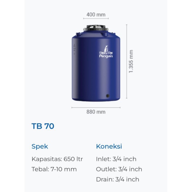 Jual Tandon Penguin Pinguin TB 70 650 Liter Toren Air Tanki Tangki Air ...