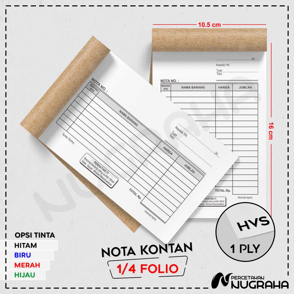 Jual NOTA UKURAN 1/4 FOLIO 1 RANGKAP / BUKU NOTA KONTAN Isi 50 lembar ...