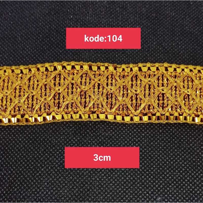 Jual RENDA EMAS / RENDA INDIA KODE:104 LEBAR:3CM ( ISI:17 YARD ...